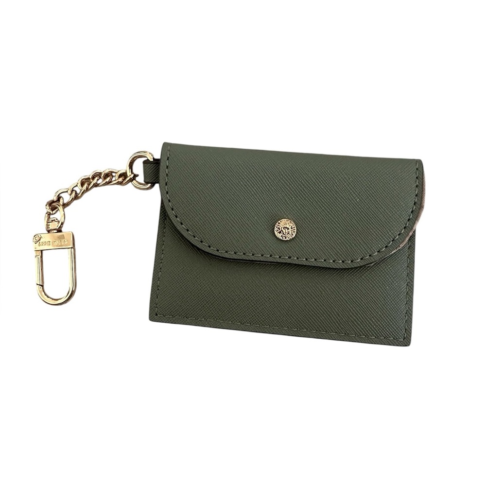 Anne Klein dark olive green card case wallet‎ with a key chain holder